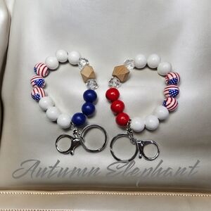 NWT Red, White, Blue Flag Bracelet Wristlet Keychains